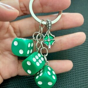🍀 NEW Green Lucky Dice Four Leaf Clover Charm Keychain